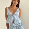 Motel Rocks Strappy Tops-Rolia Cami Top in Blue Flower Gingham BlueFlowerGingham