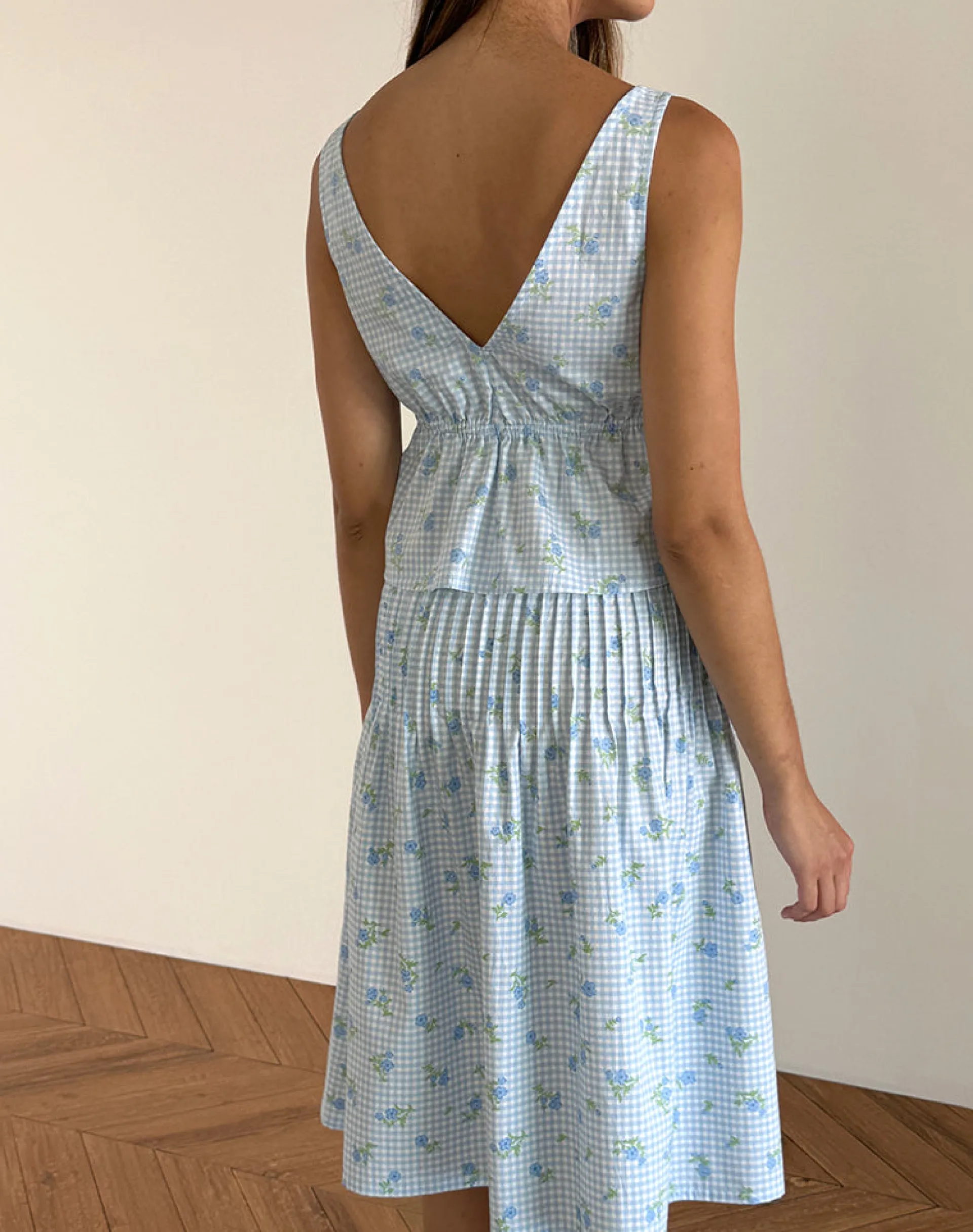 Motel Rocks Strappy Tops-Rolia Cami Top in Blue Flower Gingham BlueFlowerGingham