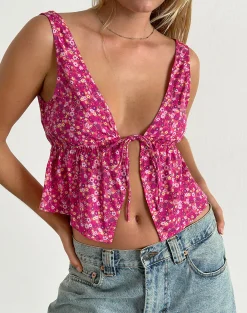 Motel Rocks Printed Tops | Strappy Tops-Rolia Cami Top in Ditsy Floral Pink DitsyFloralPink