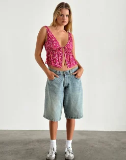 Motel Rocks Printed Tops | Strappy Tops-Rolia Cami Top in Ditsy Floral Pink DitsyFloralPink