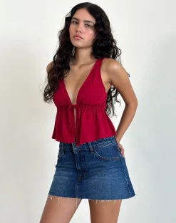 Motel Rocks Strappy Tops | Going Out Tops-Rolia Tie Front Top in Adrenaline Red AdrenalineRed