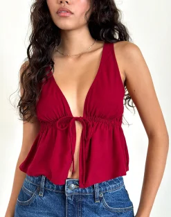 Motel Rocks Strappy Tops | Going Out Tops-Rolia Tie Front Top in Adrenaline Red AdrenalineRed
