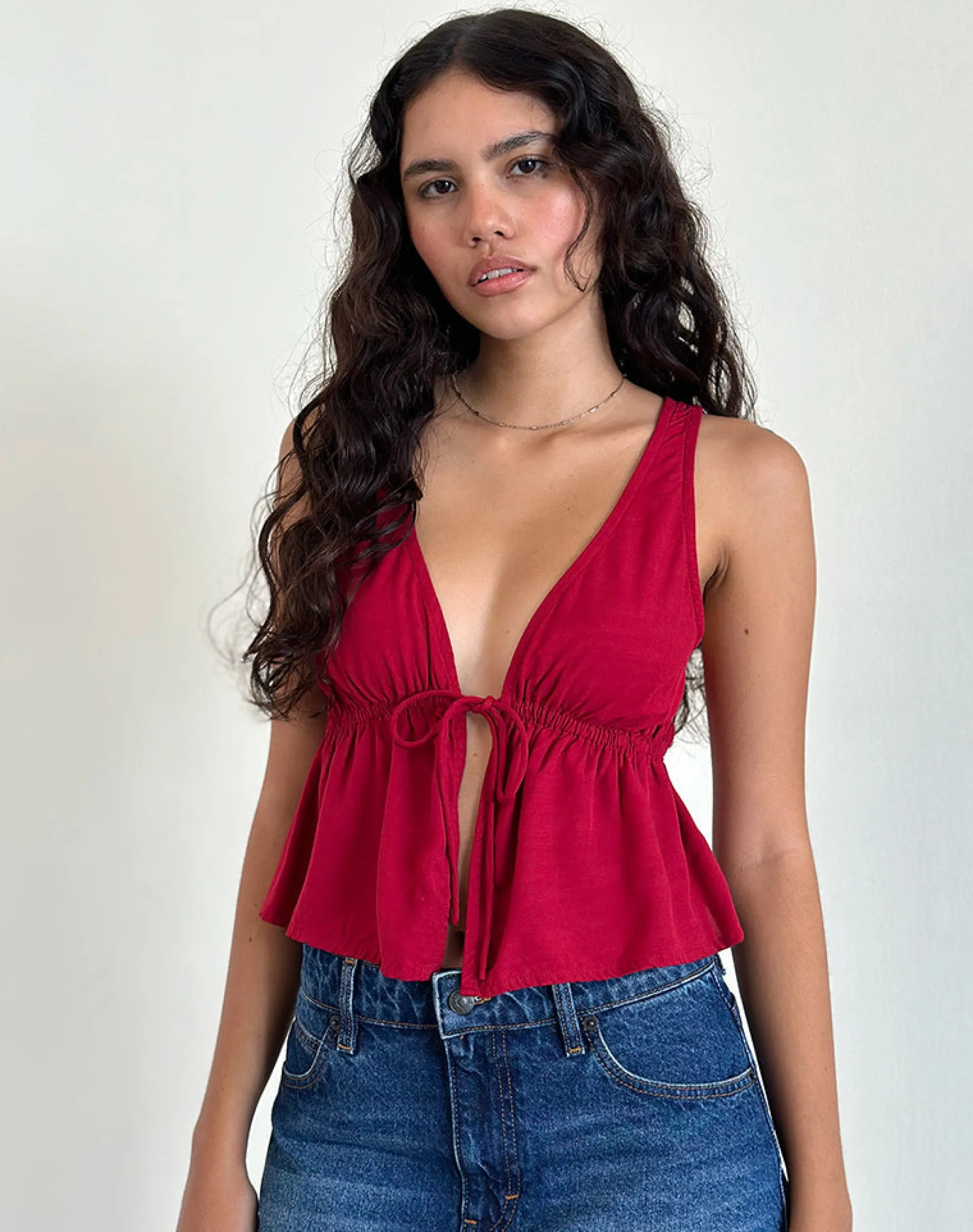 Motel Rocks Strappy Tops | Going Out Tops-Rolia Tie Front Top in Adrenaline Red AdrenalineRed