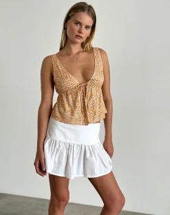 Motel Rocks Shirts And Blouses | Printed Tops-Rolia Tie Front Top in Flower Garden Yellow FlowerGardenYellow
