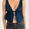 Motel Rocks Strappy Tops | Crop Tops-Rolia Tie Front Top in navy