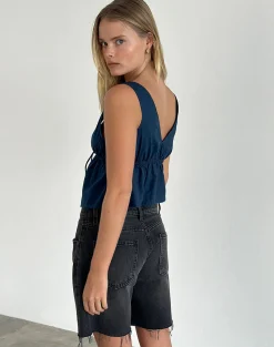 Motel Rocks Strappy Tops | Crop Tops-Rolia Tie Front Top in navy