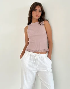 Motel Rocks Vest Tops | Lace Tops-Romane Sleeveless Top in Dusty Rose Rib Knit