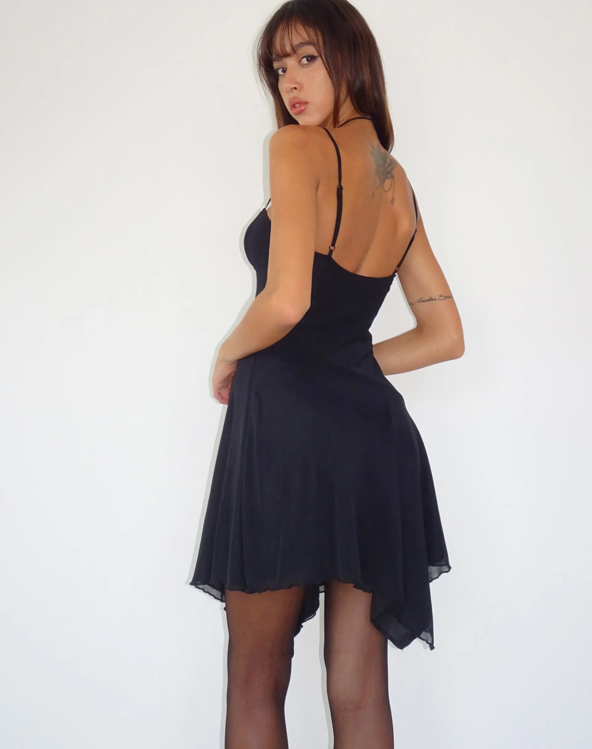 Motel Rocks Little Black Dresses | Mini Dresses-Romily Tie Front Mini Dress in Black Mesh