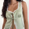 Motel Rocks Strappy Tops | Going Out Tops-Rona Tie Front Top in Green Sage