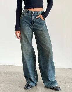 Motel Rocks Jeans | Roomy Jeans-Roomy Extra Wide Jeans in Brown Blue Acid BrownBlueAcid