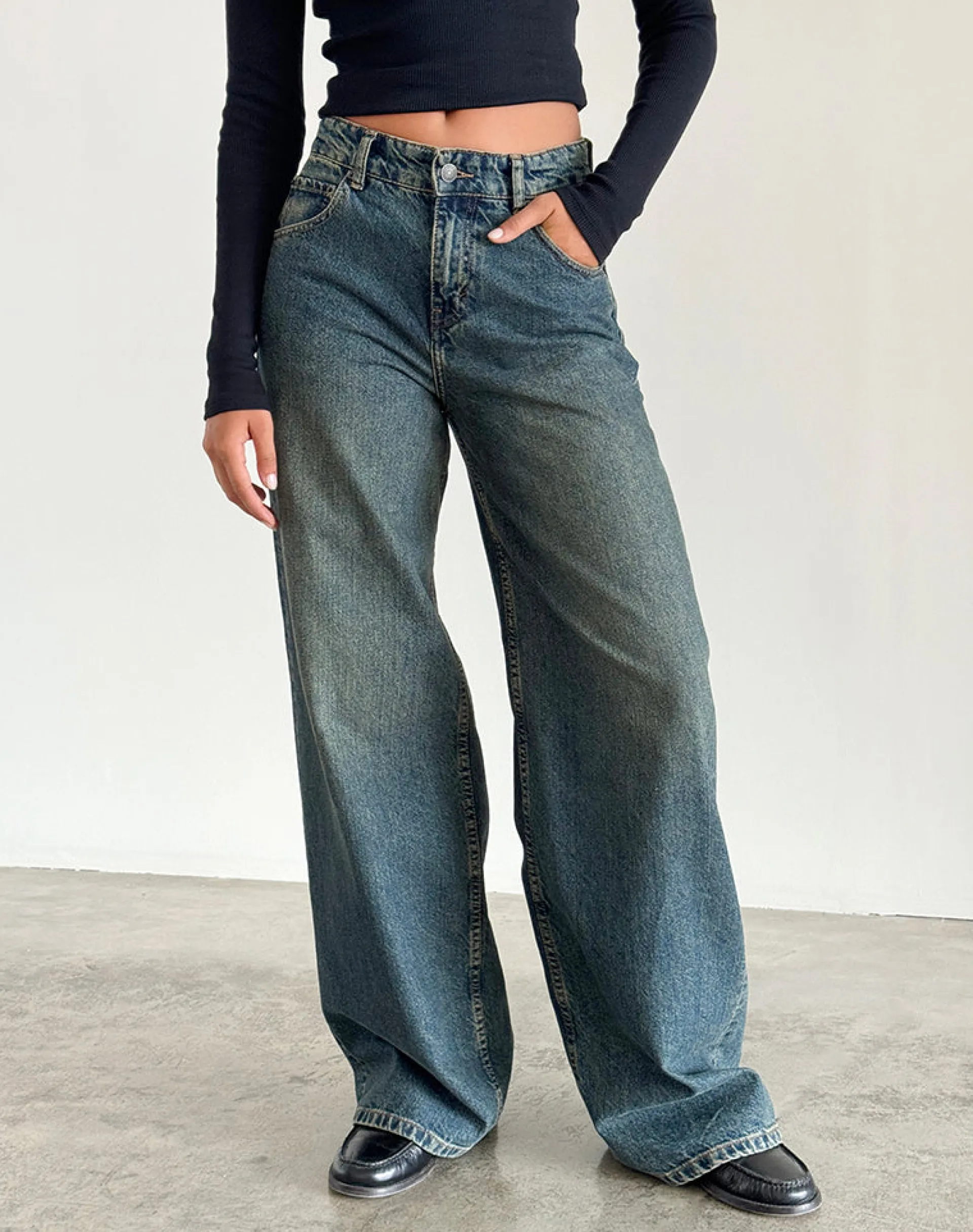 Motel Rocks Jeans | Roomy Jeans-Roomy Extra Wide Jeans in Brown Blue Acid BrownBlueAcid