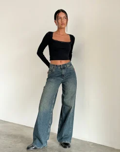 Motel Rocks Jeans | Roomy Jeans-Roomy Extra Wide Jeans in Brown Blue Acid BrownBlueAcid