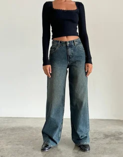 Motel Rocks Jeans | Roomy Jeans-Roomy Extra Wide Jeans in Brown Blue Acid BrownBlueAcid