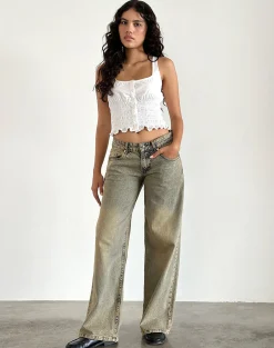 Motel Rocks Basics | Low Rise Pants-Roomy Extra Wide Leg Low Rise Jeans in Sandy Blue Acid SandyBlueAcid
