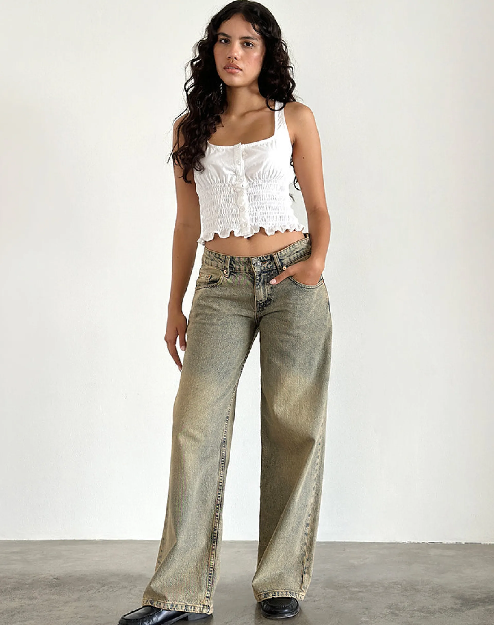 Motel Rocks Basics | Low Rise Pants-Roomy Extra Wide Leg Low Rise Jeans in Sandy Blue Acid SandyBlueAcid