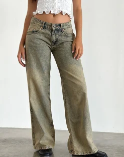 Motel Rocks Basics | Low Rise Pants-Roomy Extra Wide Leg Low Rise Jeans in Sandy Blue Acid SandyBlueAcid