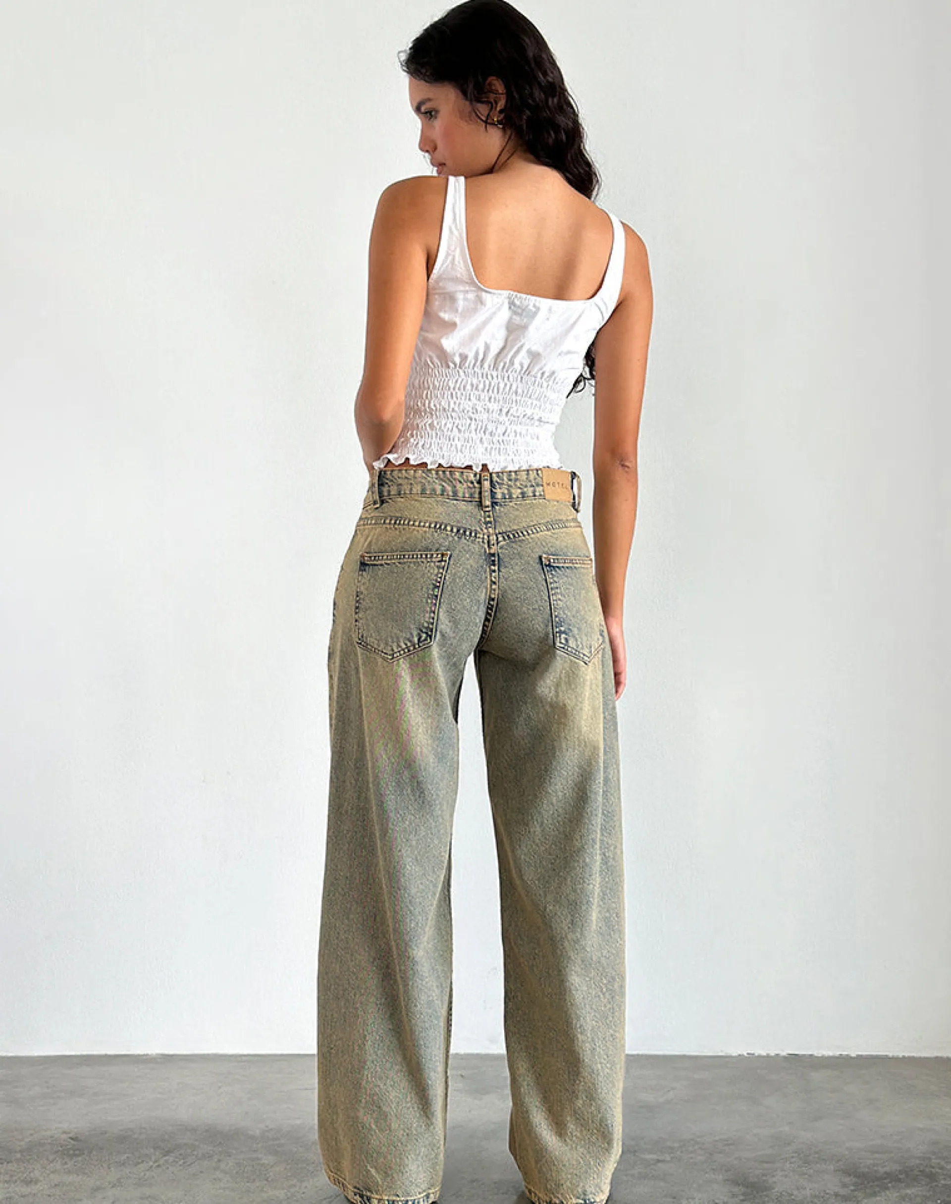 Motel Rocks Basics | Low Rise Pants-Roomy Extra Wide Leg Low Rise Jeans in Sandy Blue Acid SandyBlueAcid