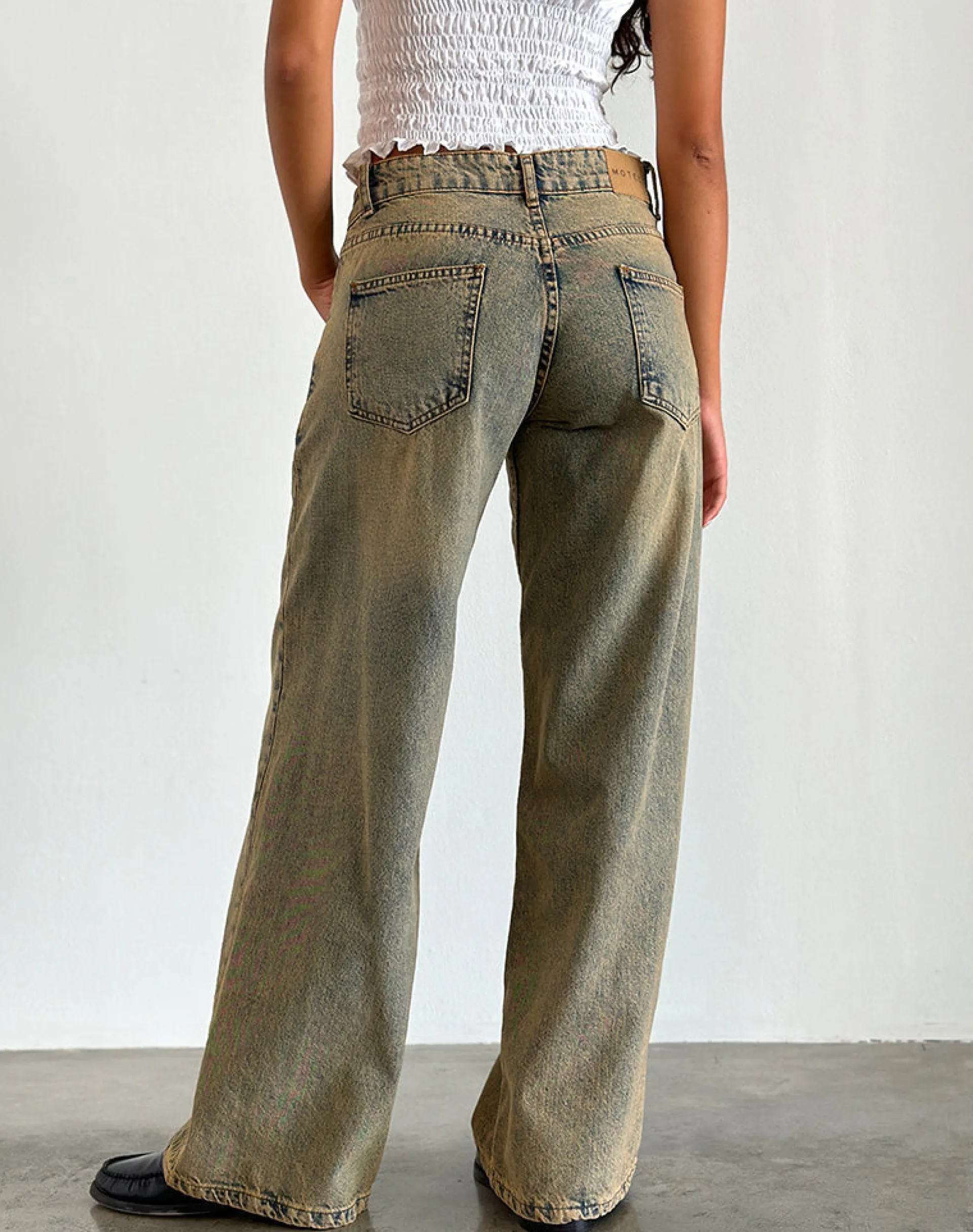 Motel Rocks Basics | Low Rise Pants-Roomy Extra Wide Leg Low Rise Jeans in Sandy Blue Acid SandyBlueAcid