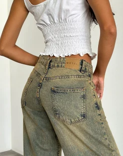 Motel Rocks Basics | Low Rise Pants-Roomy Extra Wide Leg Low Rise Jeans in Sandy Blue Acid SandyBlueAcid