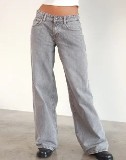 Motel Rocks Jeans | Roomy Jeans-Roomy Extra Wide Low Rise Jeans in Grey Wash GreyWash