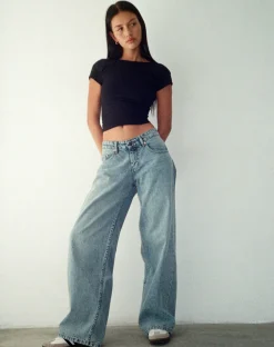 Motel Rocks Low Rise Pants | Jeans-Roomy Extra Wide Low Rise Jeans in Vintage Blue Wash VintageBlueWash