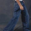 Motel Rocks Low Rise Pants | Jeans-Roomy Extra Wide Low Rise Jeans in Mid Blue Used MidBlueUsed