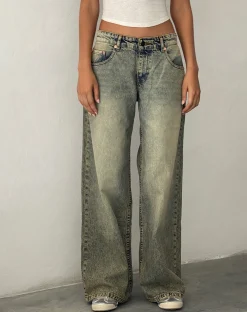 Motel Rocks Low Rise Pants | Jeans-Roomy Extra Wide Low Rise Jeans in Sand Wash Blue BlueSandWash