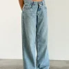 Motel Rocks Jeans | Roomy Jeans-Roomy Extra Wide Low Rise Jeans in Washed Blue Green WashedBlueGreen