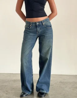 Motel Rocks Wide Leg Pants | Low Rise Pants-Roomy Extra Wide Low Rise Jeans in Bright Blue BrightBlue