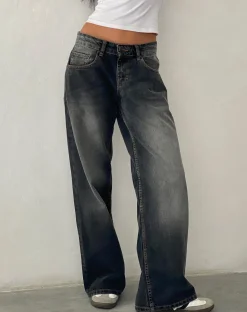 Motel Rocks Wide Leg Pants | Low Rise Pants-Roomy Extra Wide Low Rise Jeans in Grey Used Bleach greyusedbleach