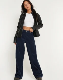 Motel Rocks Roomy Jeans-Roomy Extra Wide Low Rise Jeans in Cord Navy CordNavy