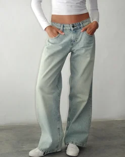 Motel Rocks Wide Leg Pants-Roomy Extra Wide Low Rise Jeans in Super Bleached Wash SuperBleachWash