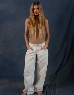 Motel Rocks Wide Leg Pants | Low Rise Pants-Roomy Extra Wide Low Rise Jeans in Off White OffWhite