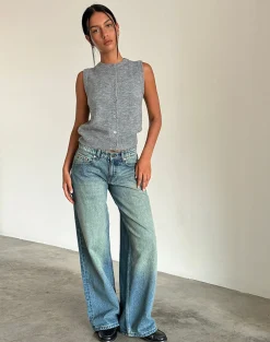 Motel Rocks Wide Leg Pants | Jeans-Roomy Extra Wide Low Rise Jeans in Sea Green Seagreen