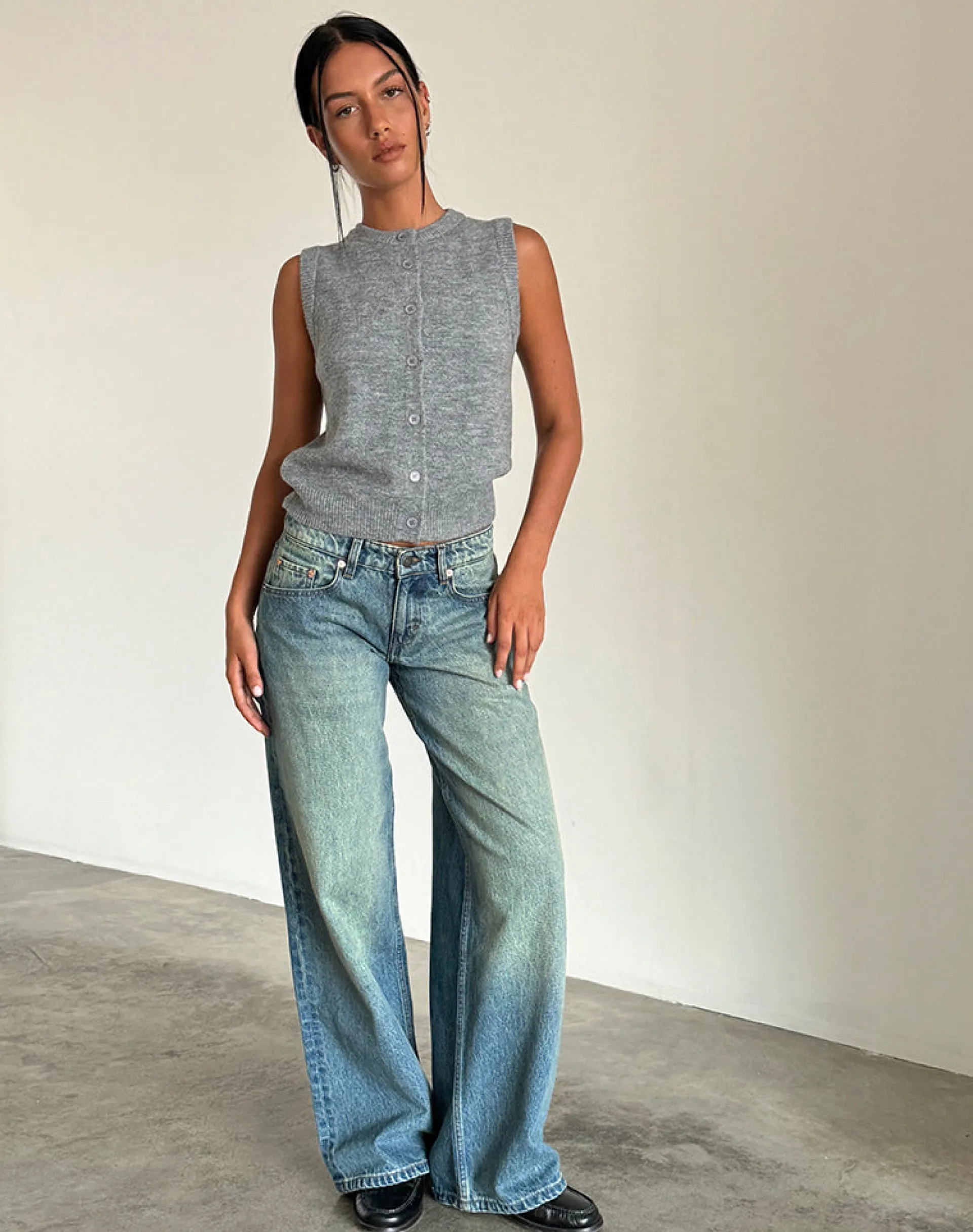 Motel Rocks Wide Leg Pants | Jeans-Roomy Extra Wide Low Rise Jeans in Sea Green Seagreen