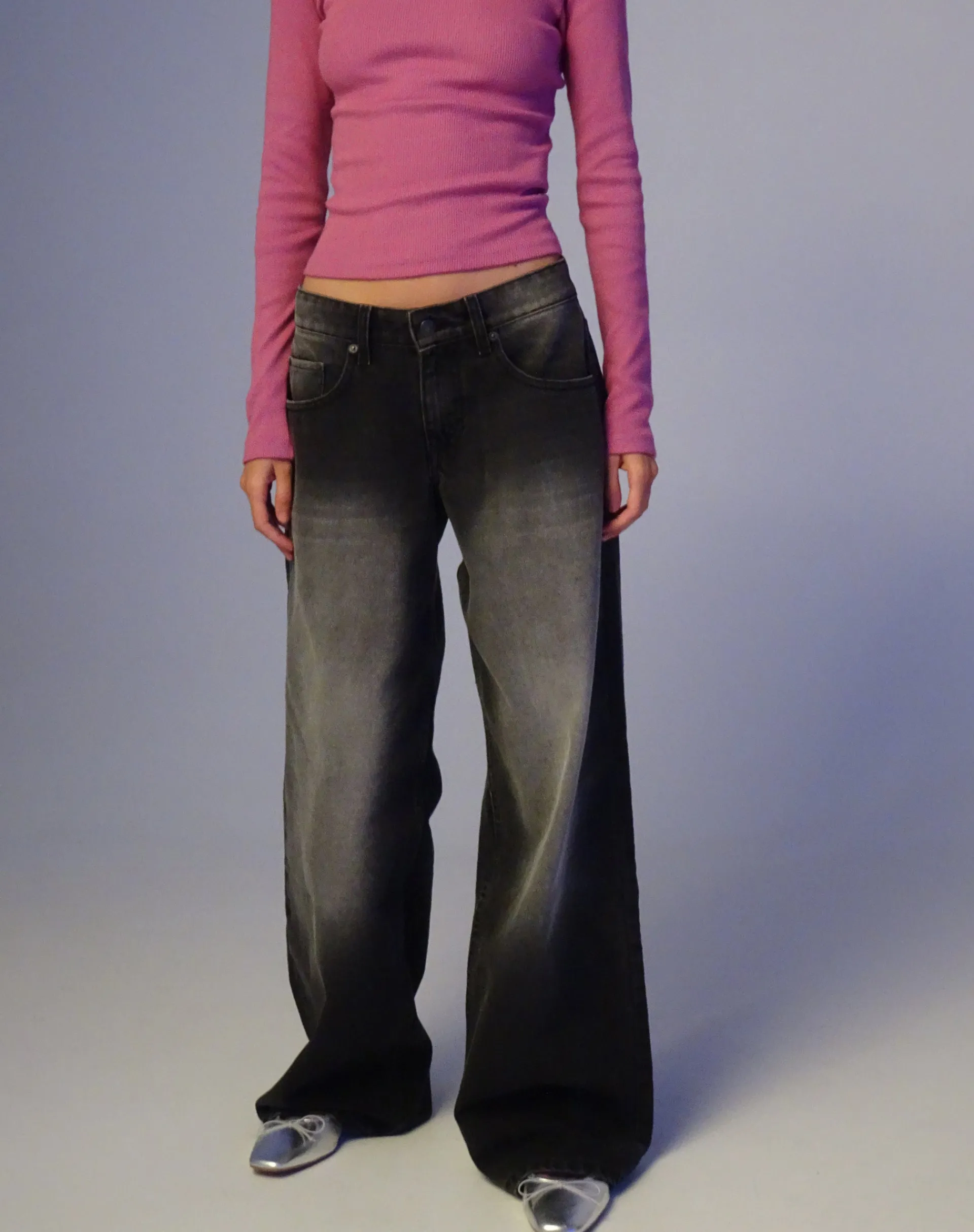 Motel Rocks Wide Leg Pants | Low Rise Pants-Roomy Extra Wide Low Rise Jeans in Extreme Black Wash ExtremeBlackWash