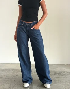 Motel Rocks Jeans | Roomy Jeans-Roomy Extra Wide Low Rise Jeans in Mid Indigo Blue MidIndigoBlue