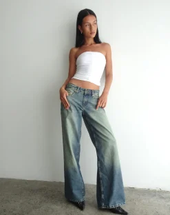 Motel Rocks Wide Leg Pants | Low Rise Pants-Roomy Extra Wide Low Rise Jeans in Extreme Blue Green ExtremeBlueGreen