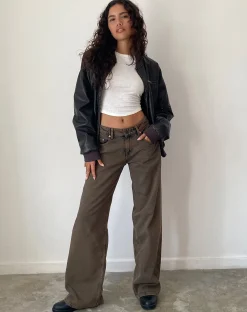 Motel Rocks Wide Leg Pants | Low Rise Pants-Roomy Extra Wide Low Rise Jeans in Dark Sand DarkSand