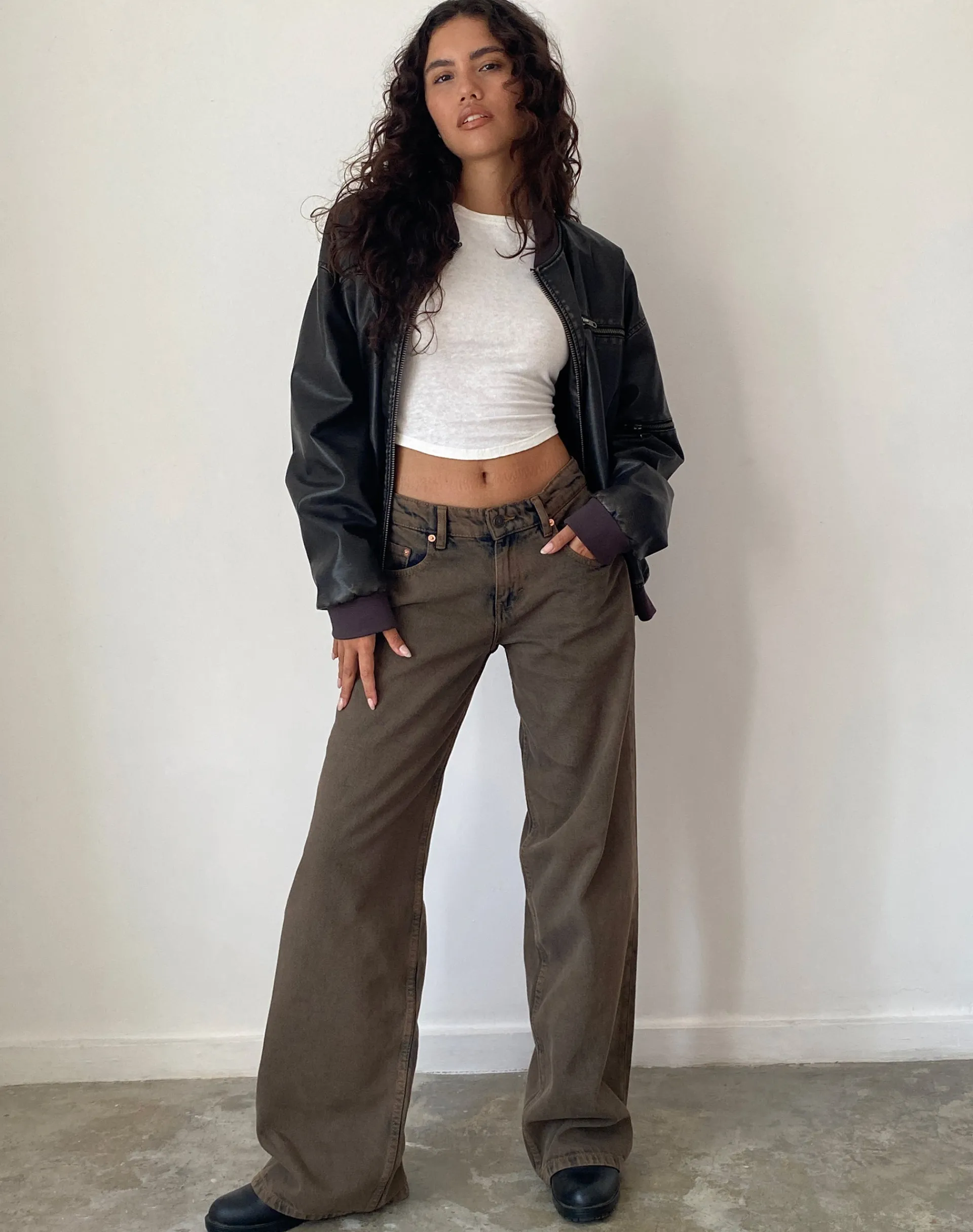 Motel Rocks Wide Leg Pants | Low Rise Pants-Roomy Extra Wide Low Rise Jeans in Dark Sand DarkSand
