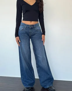Motel Rocks Jeans | Roomy Jeans-Roomy Extra Wide Low Rise Jean in College Blue collegeblue