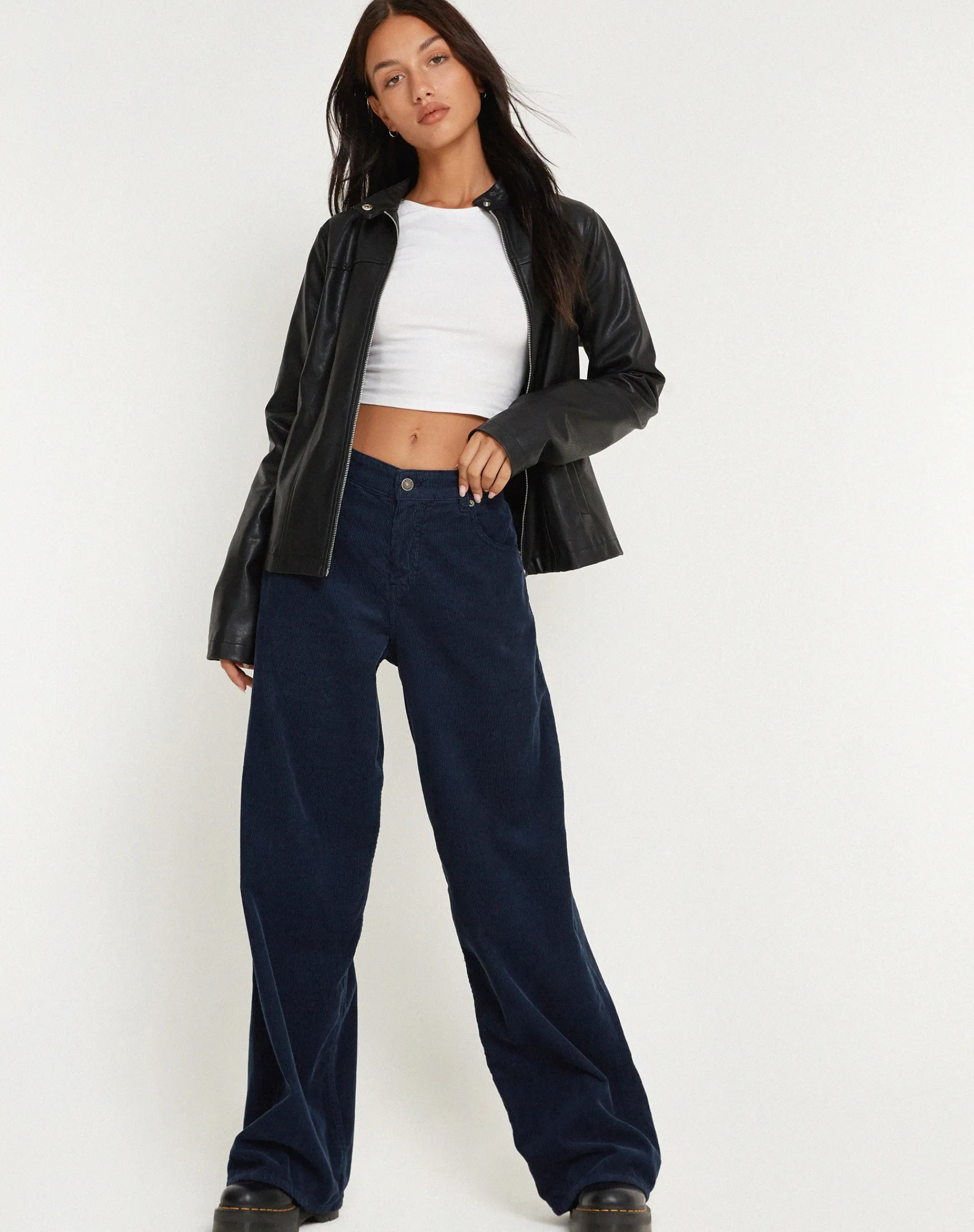 Motel Rocks Roomy Jeans-Roomy Extra Wide Low Rise Jeans in Cord Navy CordNavy