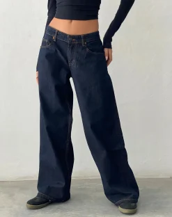 Motel Rocks Low Rise Pants | Jeans-Roomy Extra Wide Low Rise Jeans in indigo
