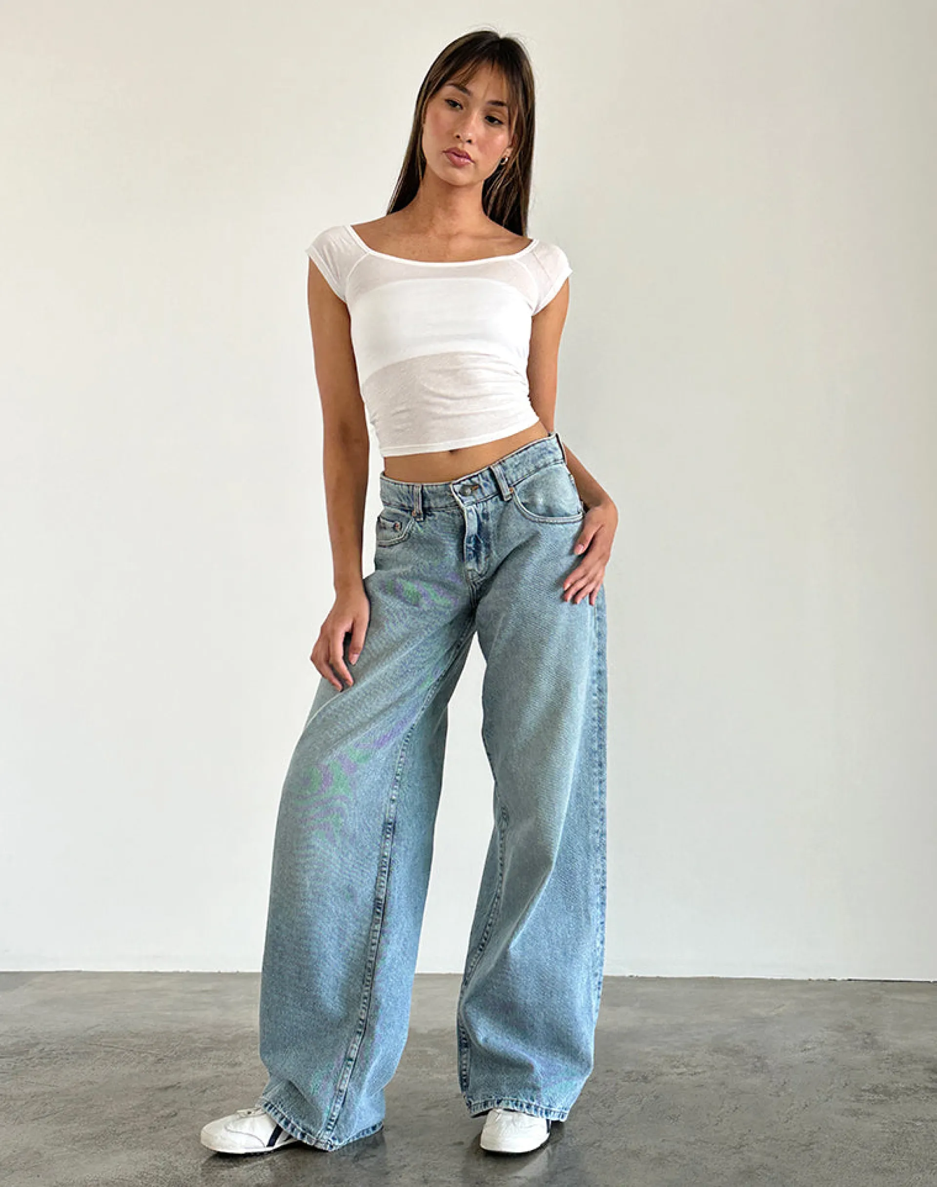 Motel Rocks Jeans | Roomy Jeans-Roomy Extra Wide Low Rise Jeans in Washed Blue Green WashedBlueGreen