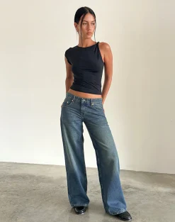 Motel Rocks Wide Leg Pants | Low Rise Pants-Roomy Extra Wide Low Rise Jeans in Bright Blue BrightBlue