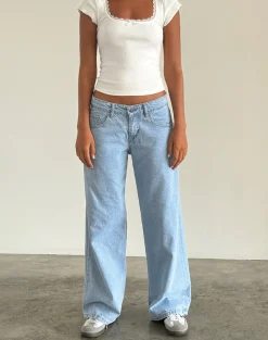 Motel Rocks Wide Leg Pants | Low Rise Pants-Roomy Extra Wide Low Rise Jeans in Light Wash Blue lightwashblue