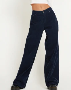 Motel Rocks Roomy Jeans-Roomy Extra Wide Low Rise Jeans in Cord Navy CordNavy