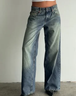 Motel Rocks Wide Leg Pants | Low Rise Pants-Roomy Extra Wide Low Rise Jeans in Extreme Blue Green ExtremeBlueGreen