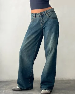Motel Rocks Basics | Wide Leg Pants-Roomy Extra Wide Low Rise Jeans in Brown Blue Acid BrownBlueAcid