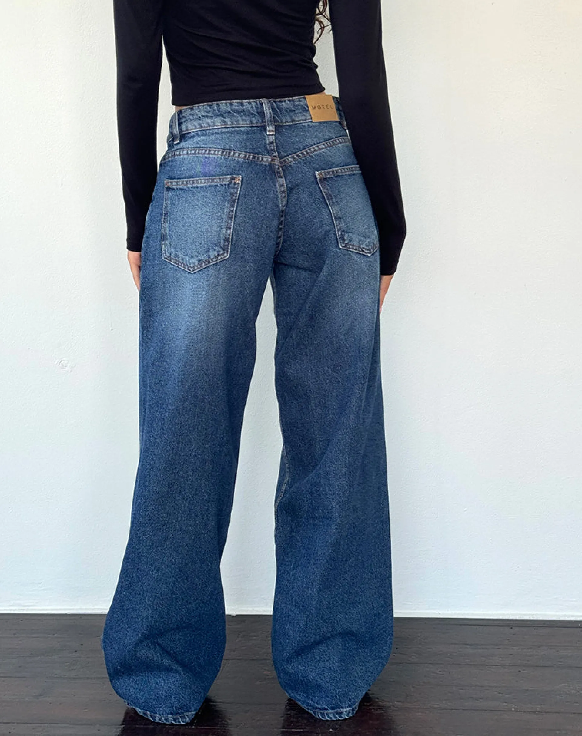 Motel Rocks Jeans | Roomy Jeans-Roomy Extra Wide Low Rise Jean in College Blue collegeblue